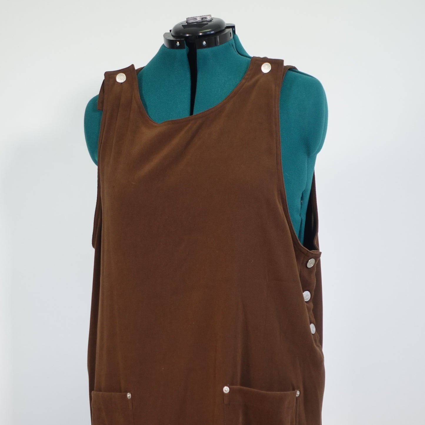 Vintage Brown Sleeveless Dress with Overall Style Details