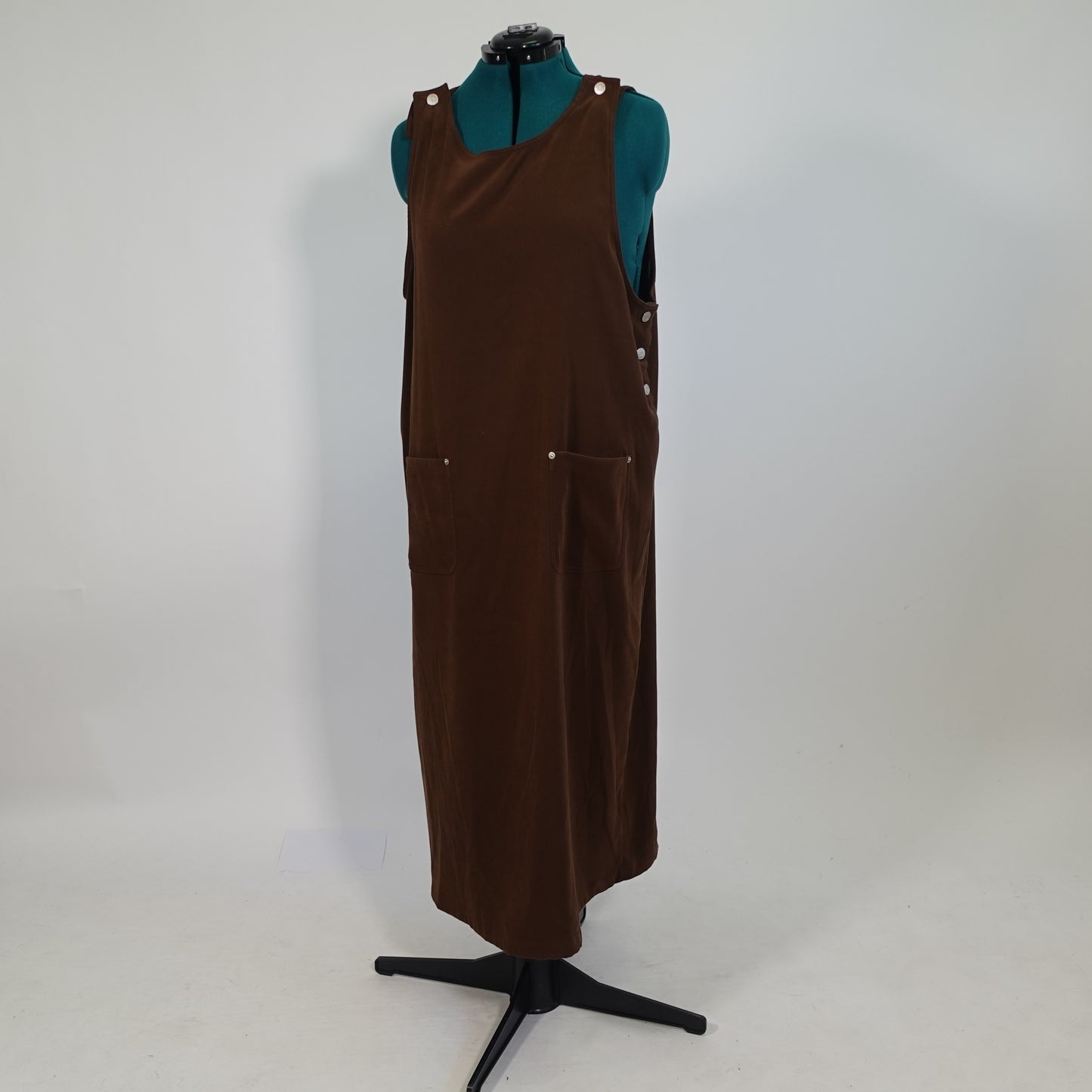 Vintage Brown Sleeveless Dress with Overall Style Details