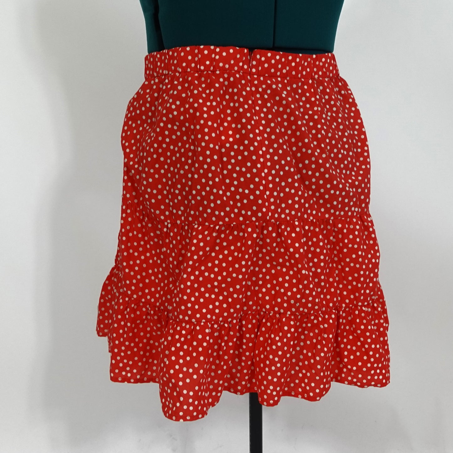 Red Polka Dot Tiered Ruffle Mini Skirt