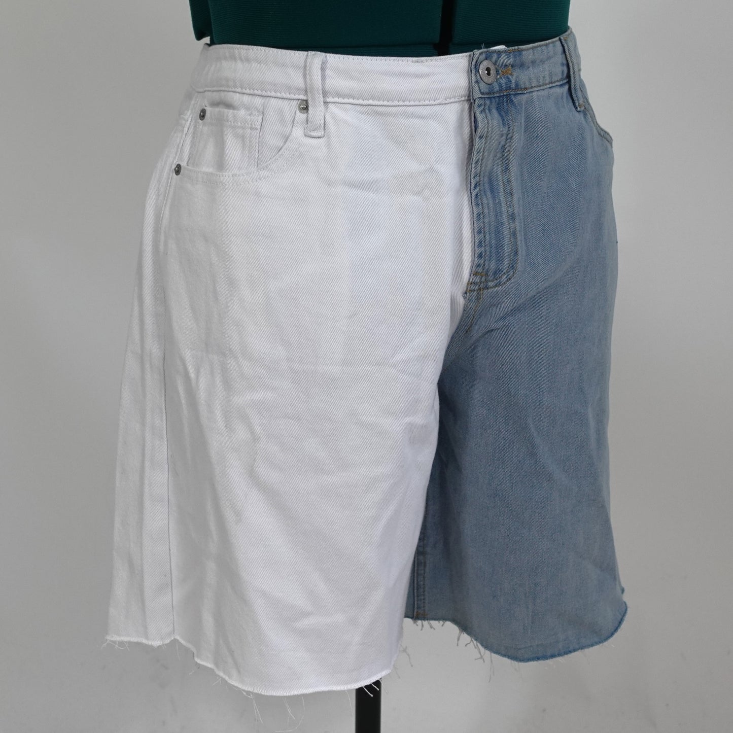 Split Color Denim Bermuda Shorts