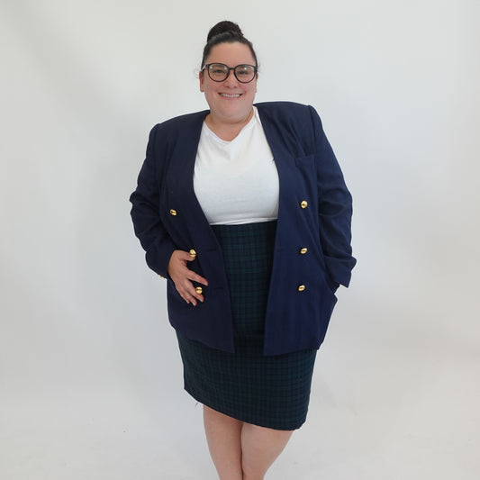 Vintage Navy Striped Blazer with Gold Details