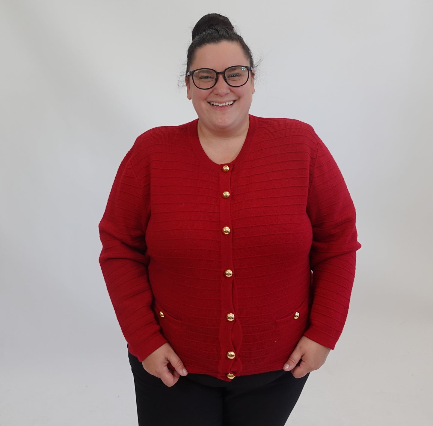 Vintage Red Cardigan with Gold Hardware
