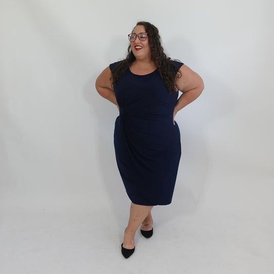 Navy Faux Wrap Dress