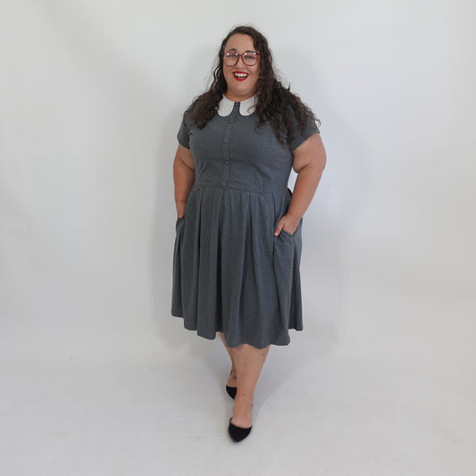 Grey A-Line Dress with Peter Pan Collar