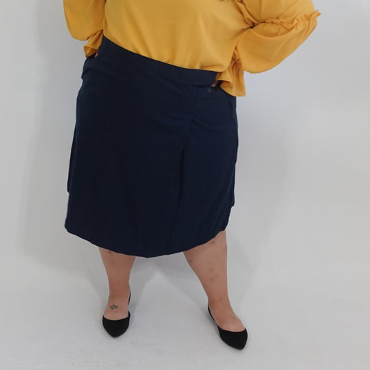 Navy Pencil Skirt with Button Details