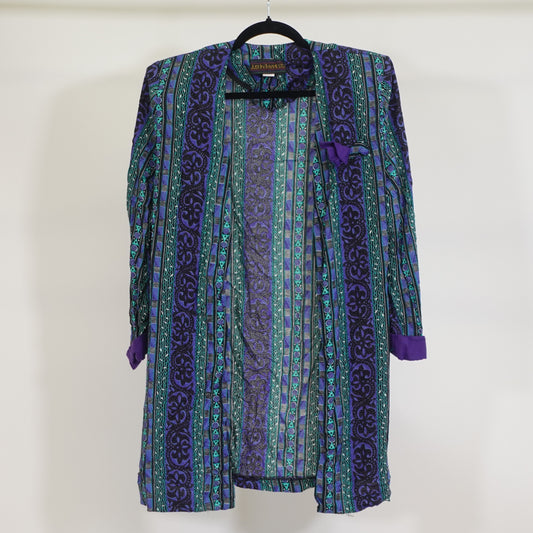 Vintage Blue and Green Patterned Open Front Shirt