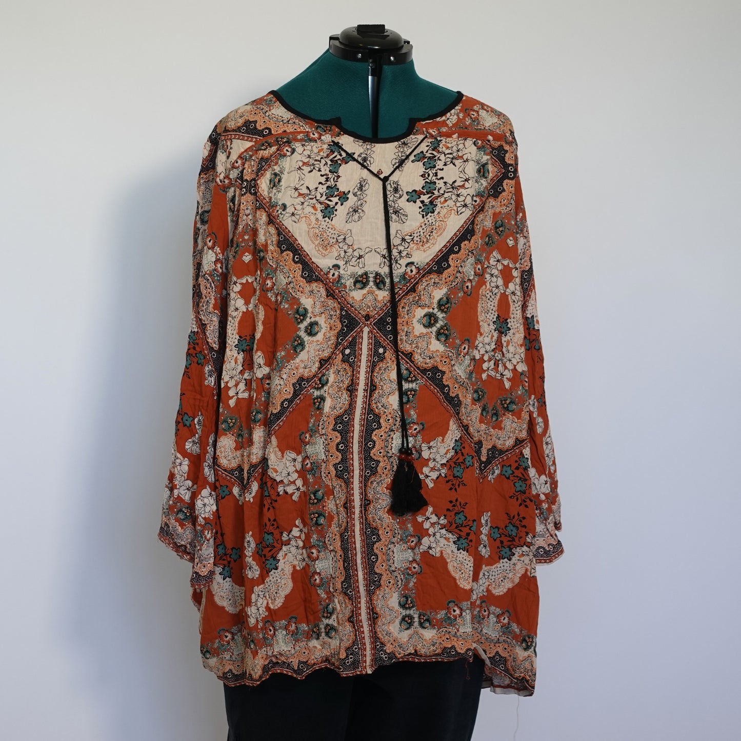 Orange Multicolor Printed Peasant Top NWT