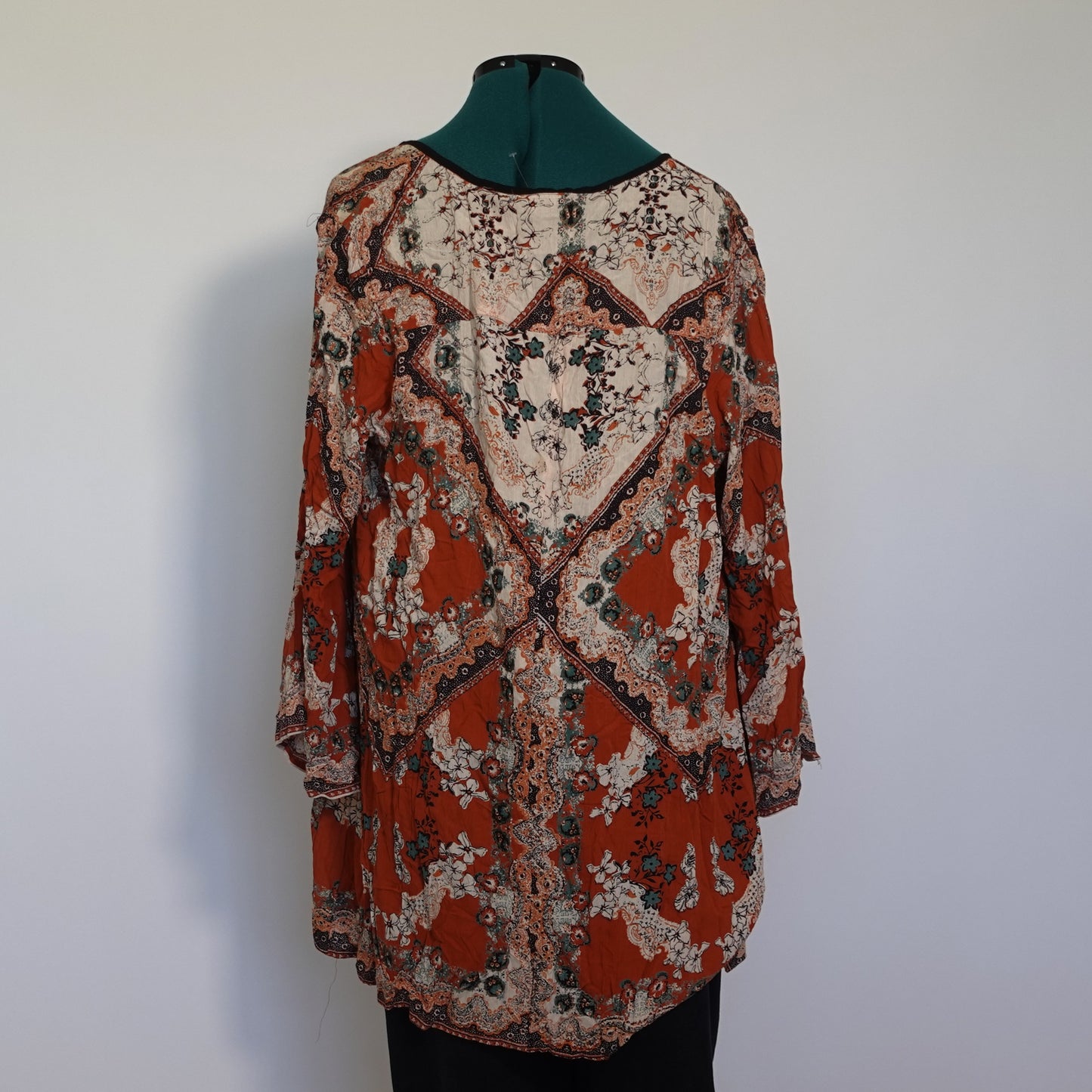 Orange Multicolor Printed Peasant Top NWT