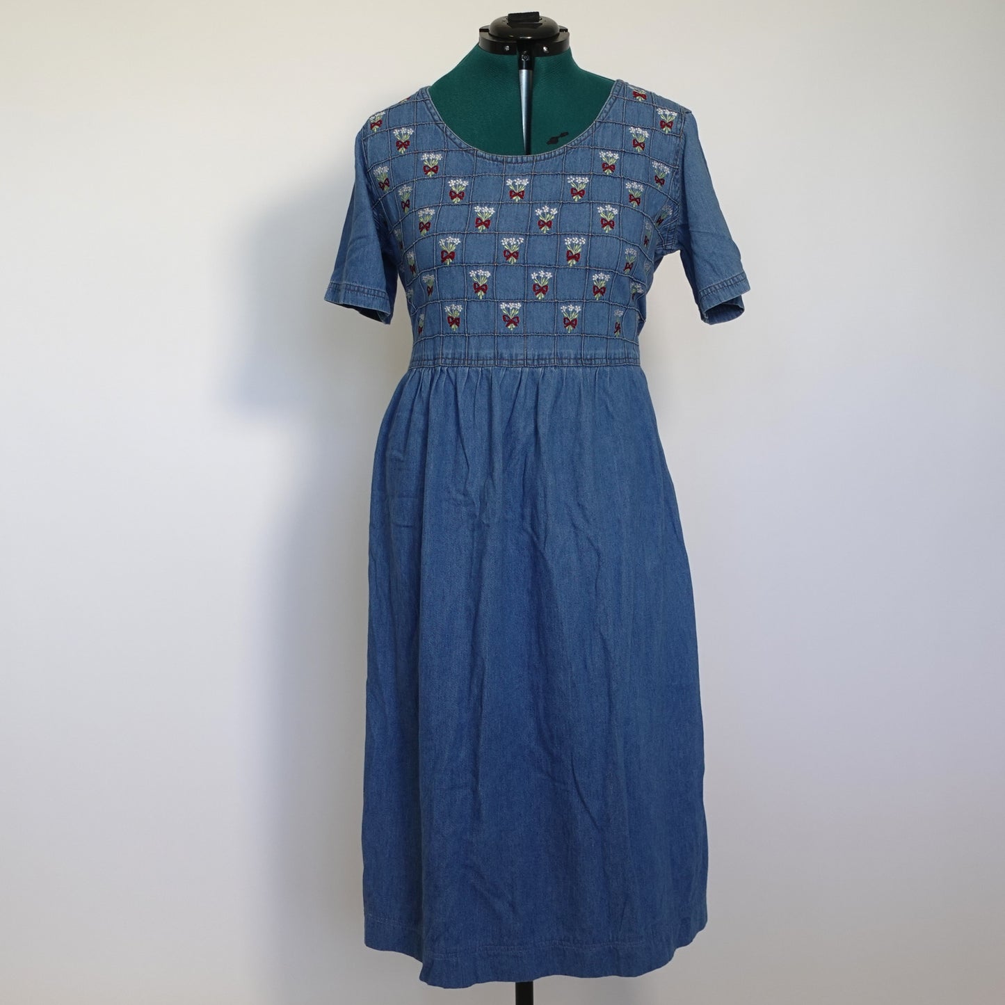 Vintage Sante Embroidered Denim Midi Dress