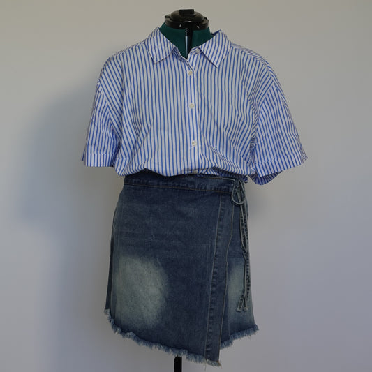 Blue and White Stripe Short Sleeve Button Up