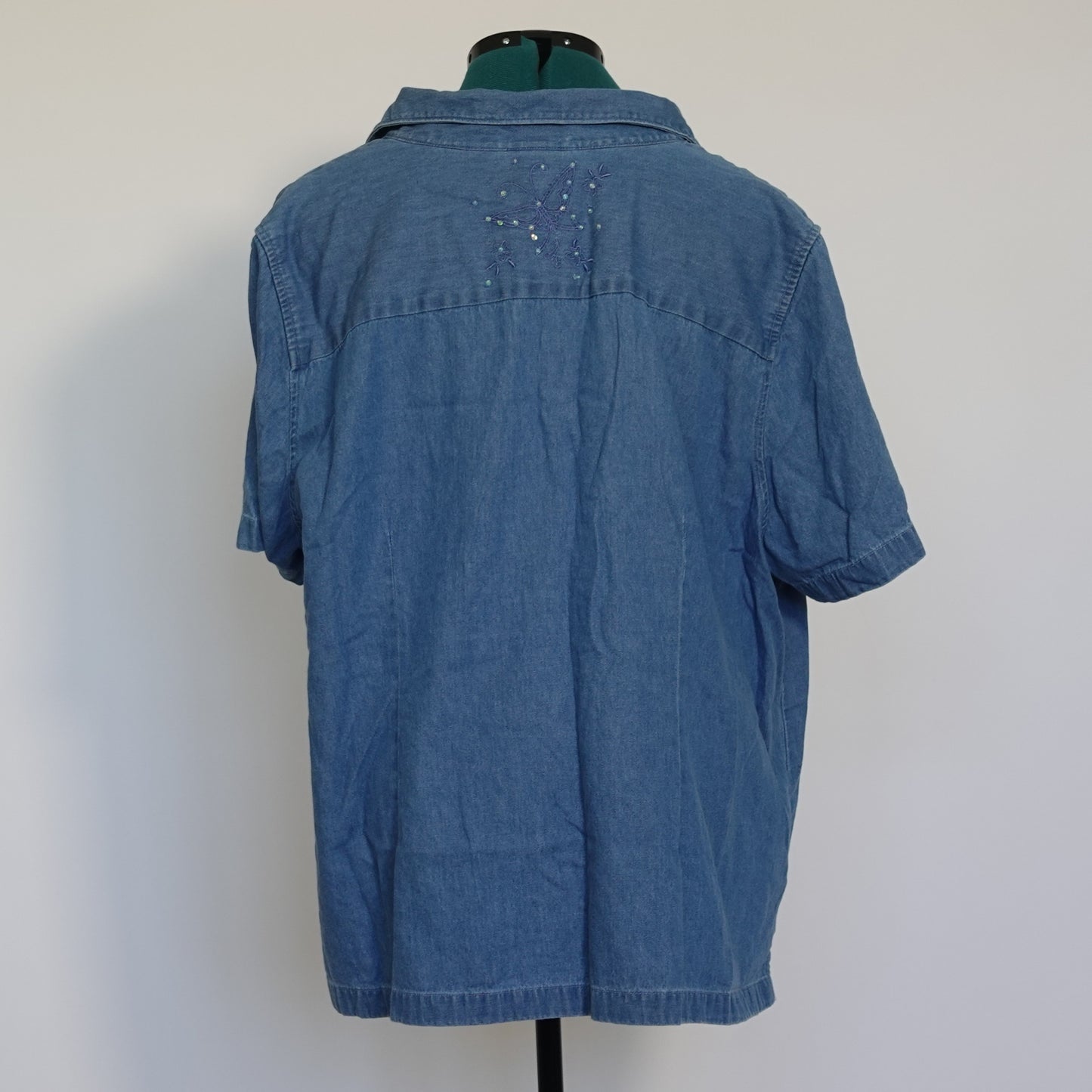 Vintage Butterfly Embroidery Button Up Chambray Top