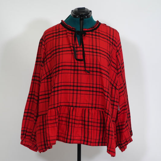 Red Plaid Peplum Top NWT