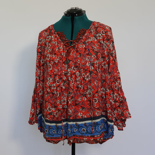 Red Floral Peasant Top