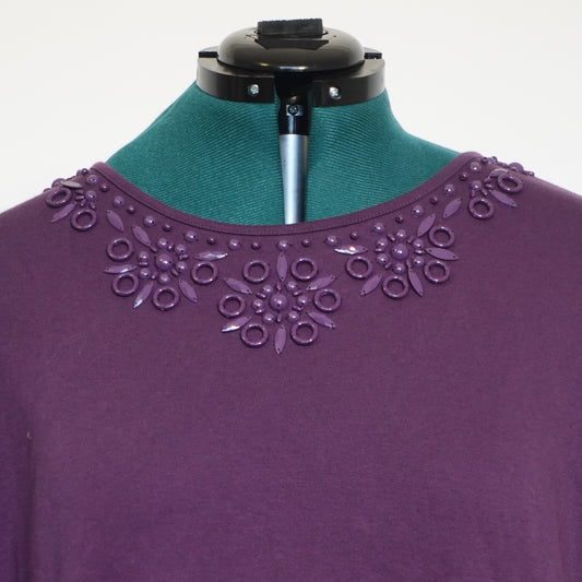 Vintage Purple Top with Beaded Neckline