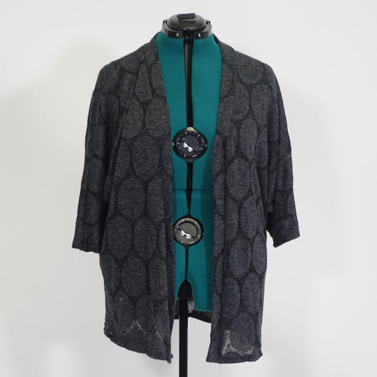 Charcoal Grey Circle Pattern Open Front Cardigan