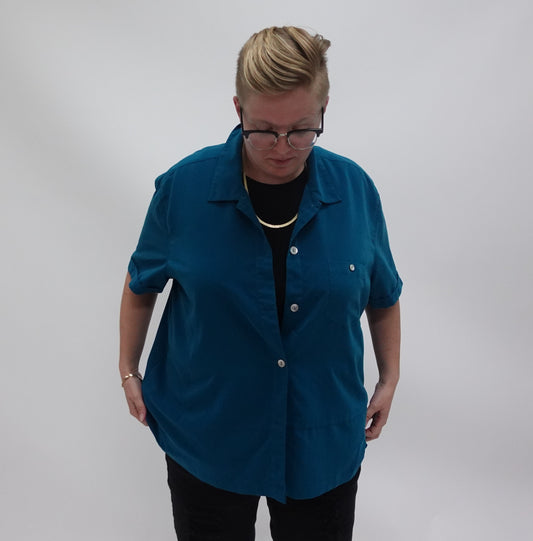 Teal Short Sleeve Button Down Top