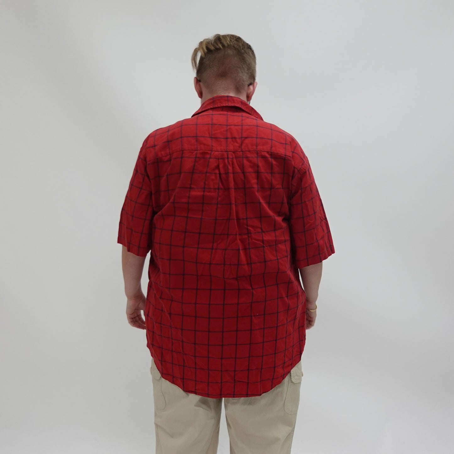 Red and Black Plaid Short Sleeve Button Up