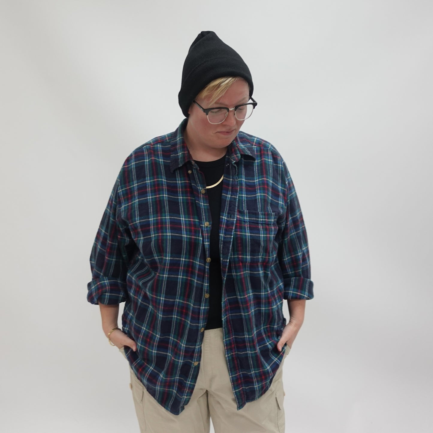 Navy Plaid Flannel Button Up