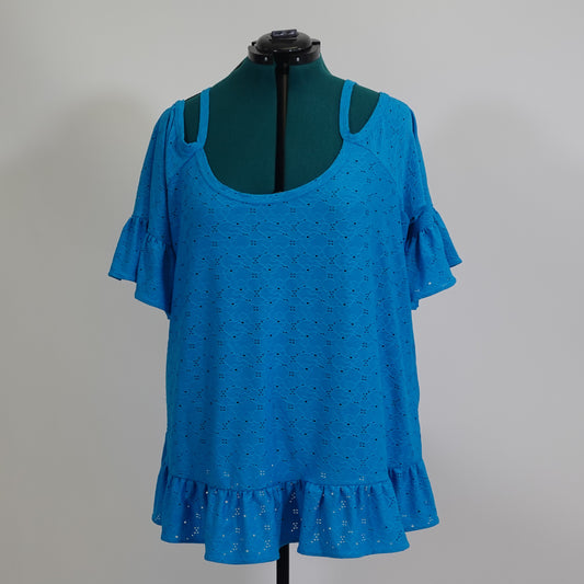 Michael by Michael Kors Blue Eyelet Lace Cold Shoulder Top NWT