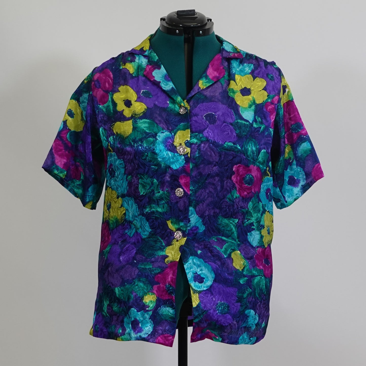 Vintage Silky Floral Short Sleeve Button Up