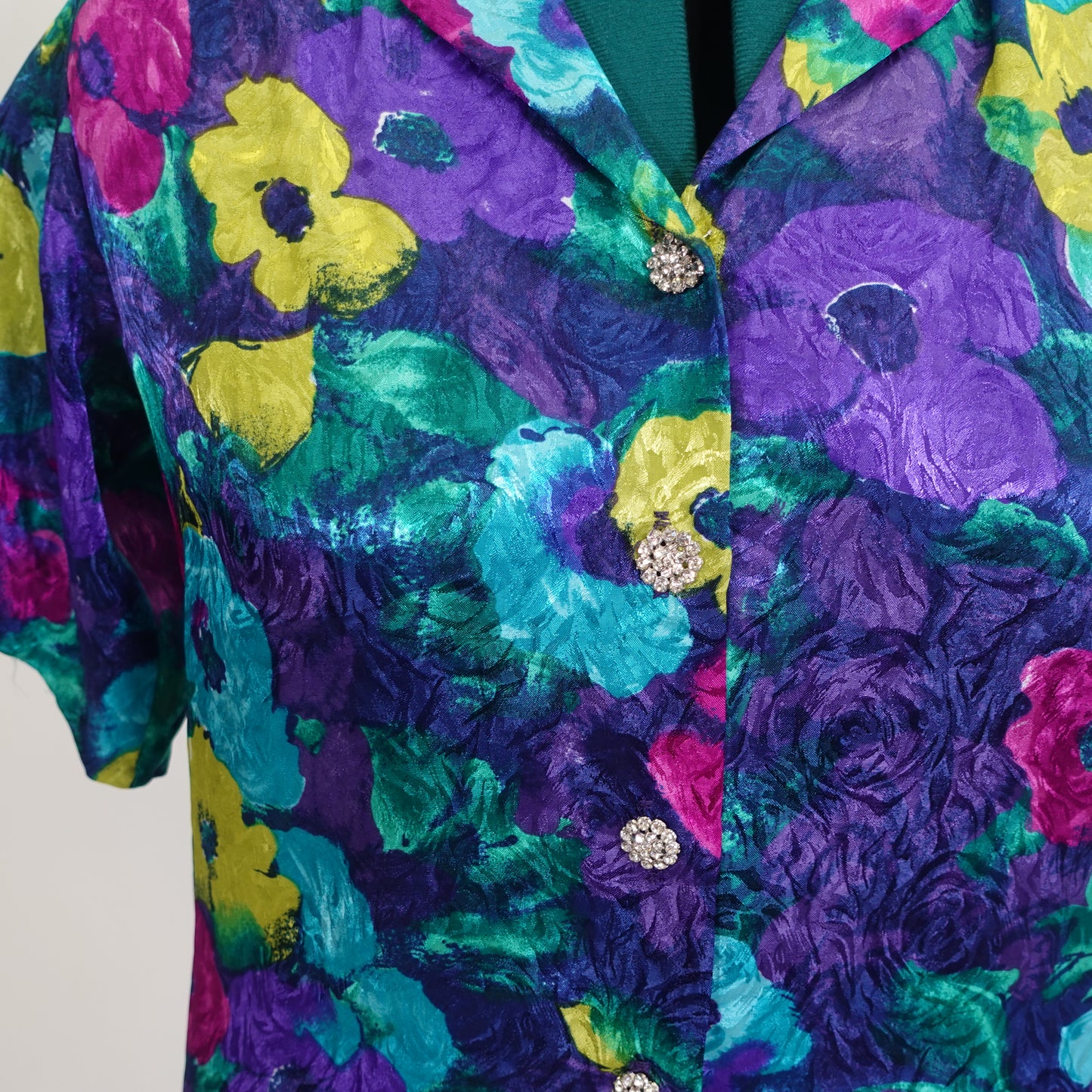 Vintage Silky Floral Short Sleeve Button Up