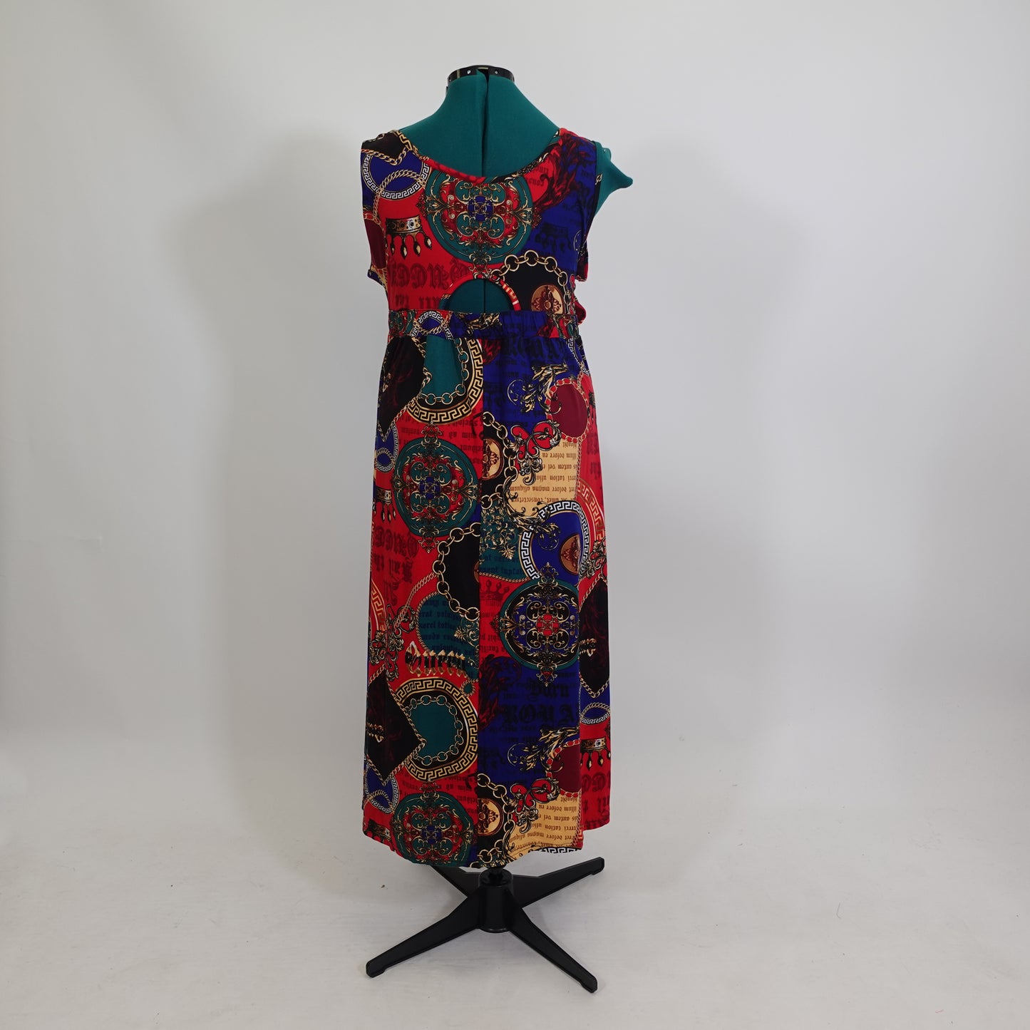 Vintage Sleeveless Gaudy Print Maxi Dress