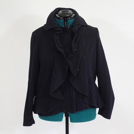 Vintage Black Zip Up Jacket with Ruffle Details