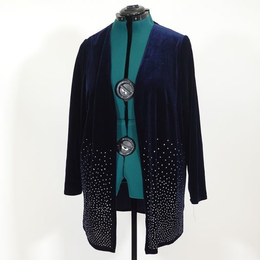 Vintage Blue Velvet and Glitter Open Front Cardigan