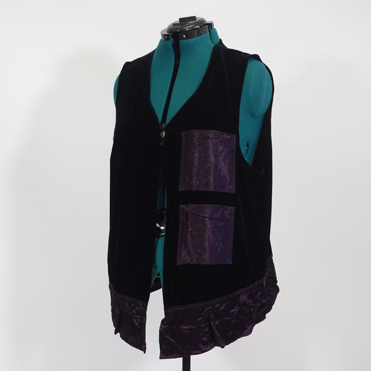Vintage Black Velvet Vest with Satin Details