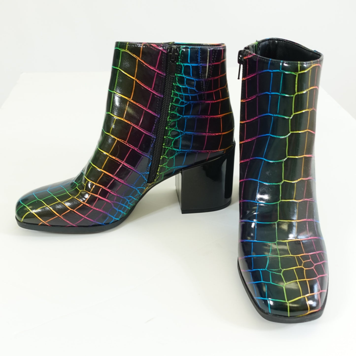 Black/ Rainbow Faux Alligator Skin Ankle Boot (Size 9)