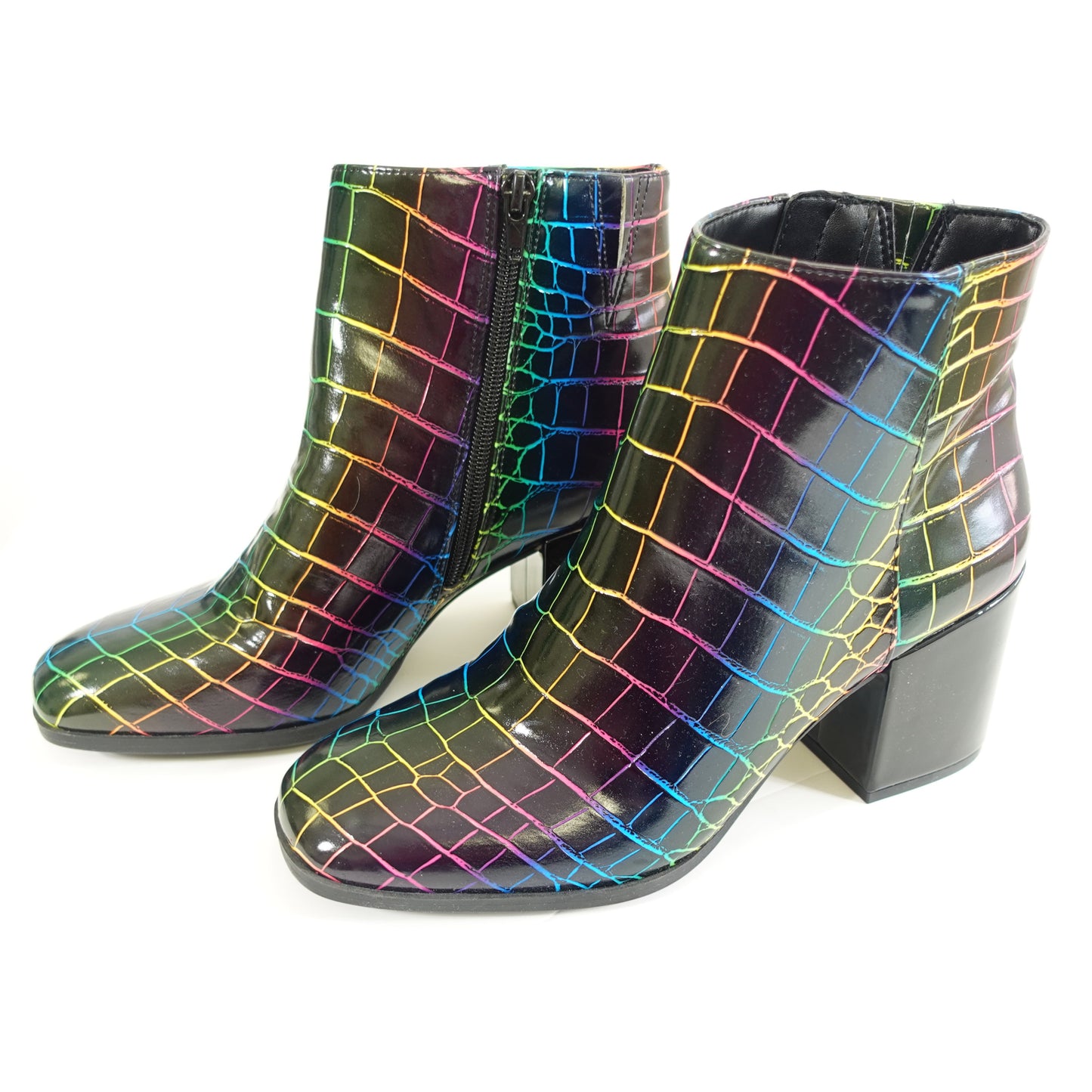 Black/ Rainbow Faux Alligator Skin Ankle Boot (Size 9)