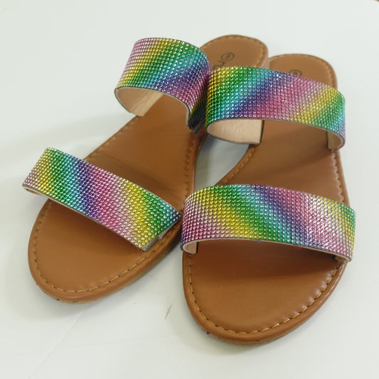 Rainbow Rhinestone Two Strap Sandals (Size 9)