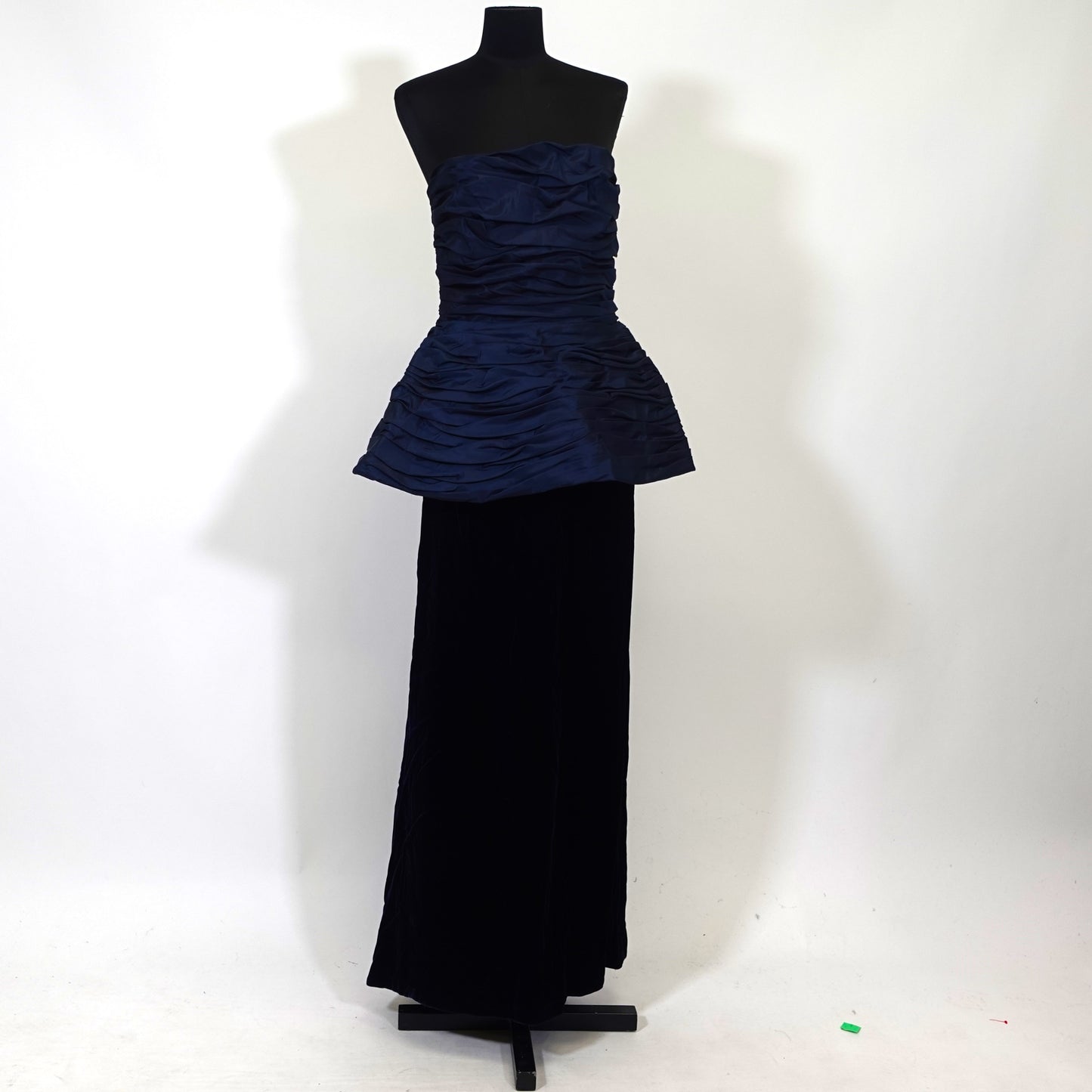 Vintage Deep Blue Pleated Peplum and Velvet Gown