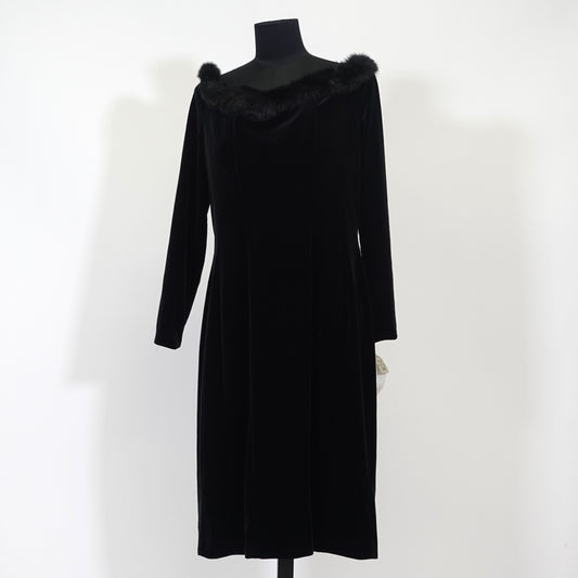 Vintage Black Velvet Fur Trimmed Dress NWT