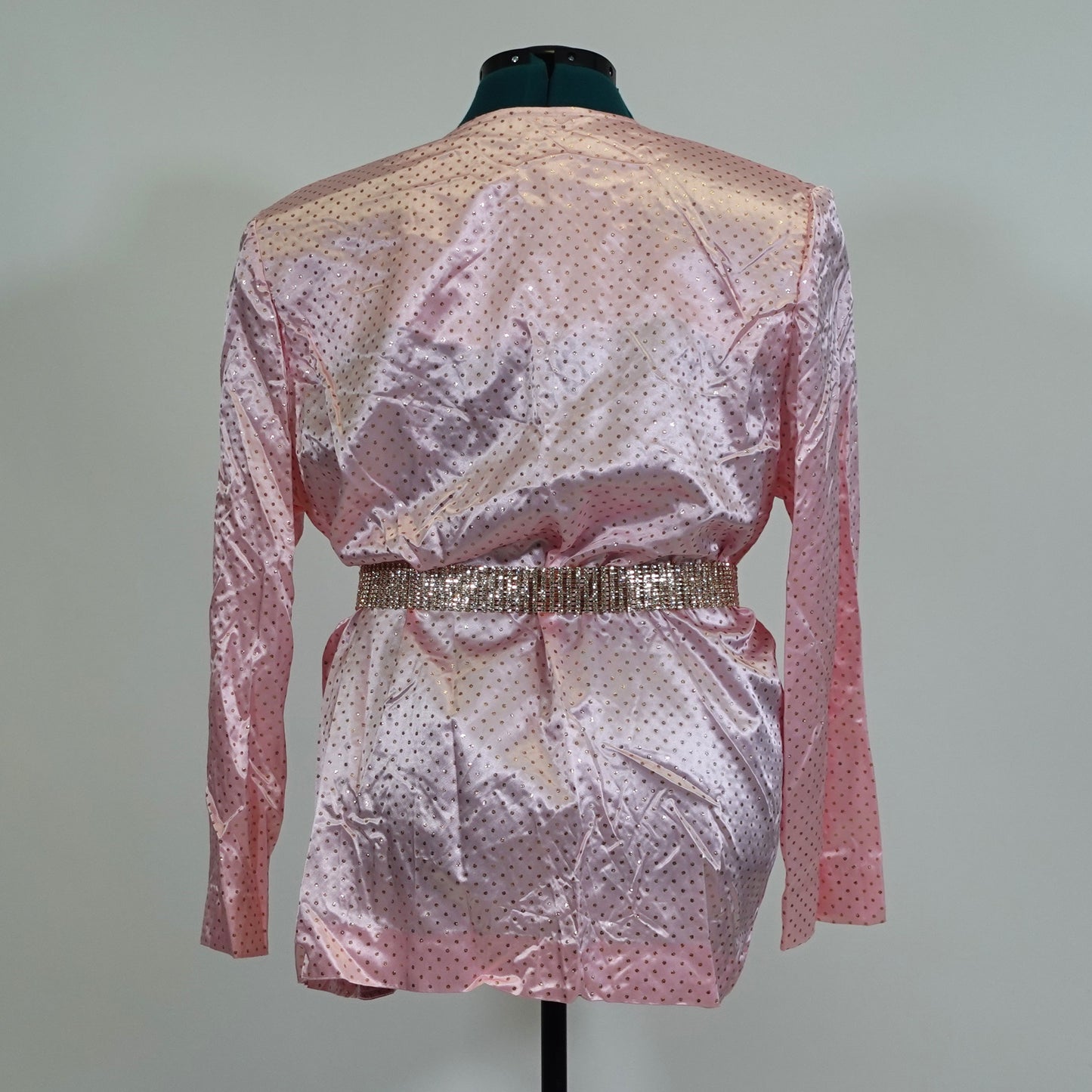 Vintage Pink Satin Blazer with Gold Glitter Dots (Belt Not Included)