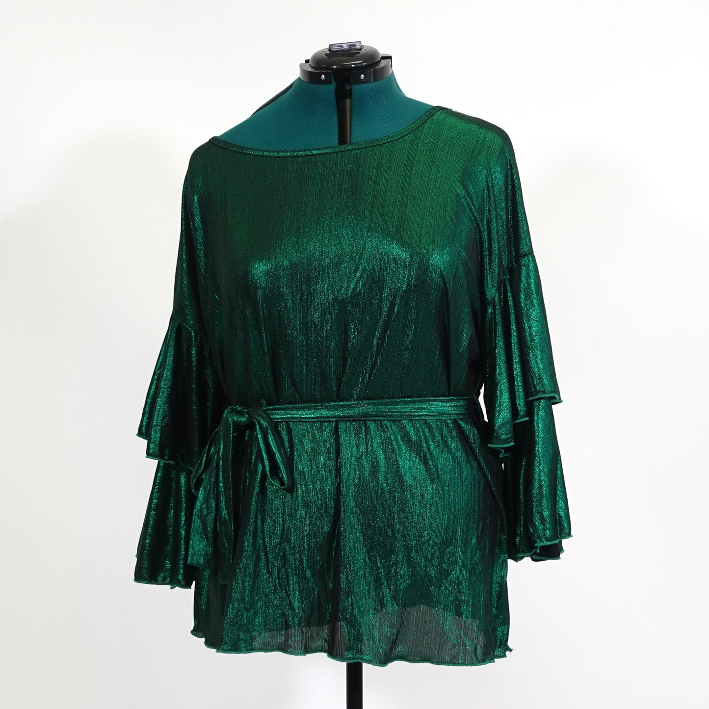 Green Metallic Ruffle Sleeve Top NWT