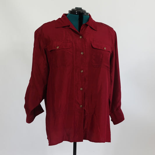 Vintage Red Silk Button Up Top