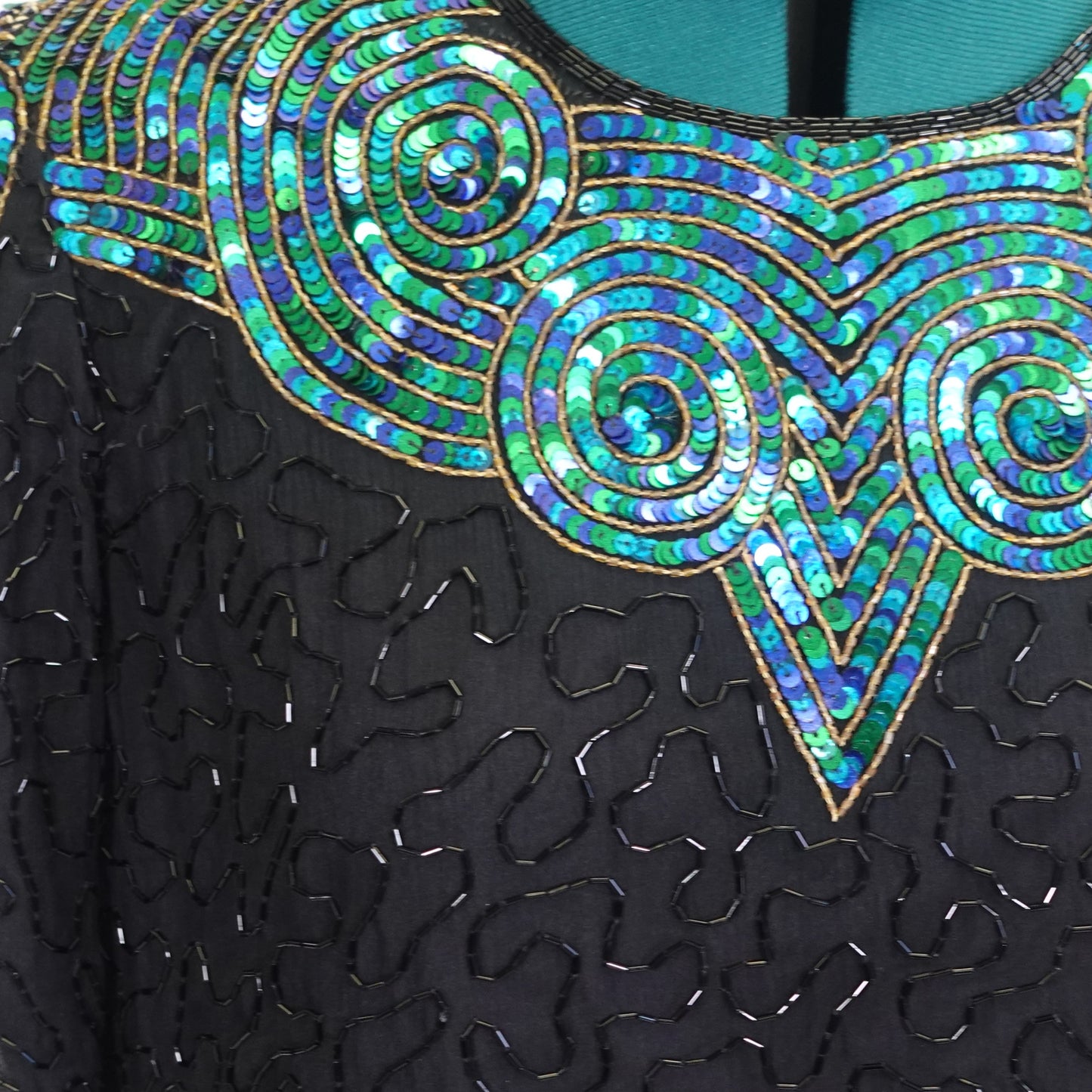 Vintage Black Beaded Top with Multicolor Details