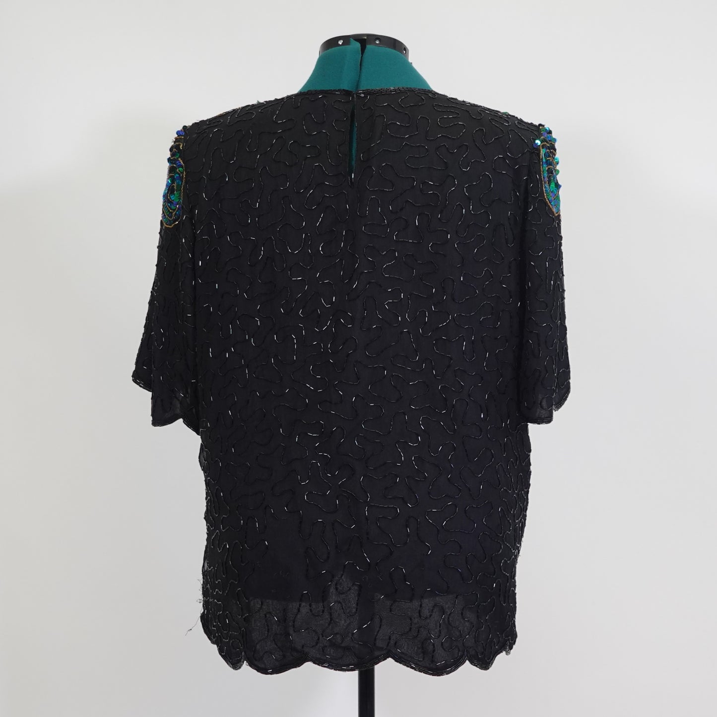 Vintage Black Beaded Top with Multicolor Details