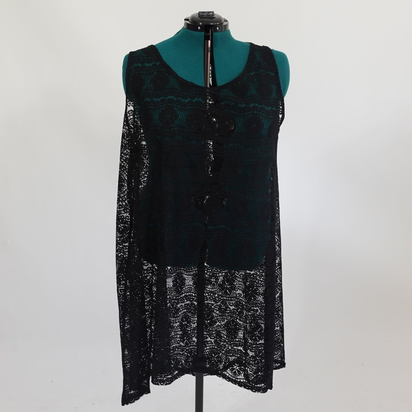 Black Sheer Lace Shift Cover Up Dress