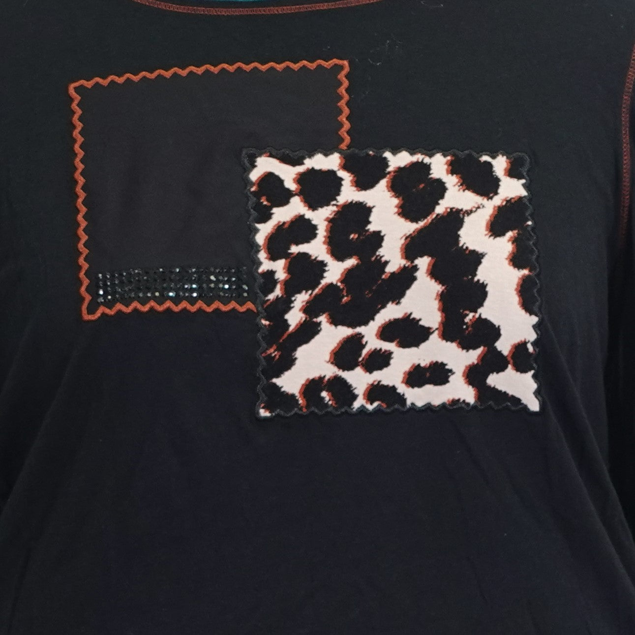 Black Cheetah Print Patchwork 3/4 Sleeve Top