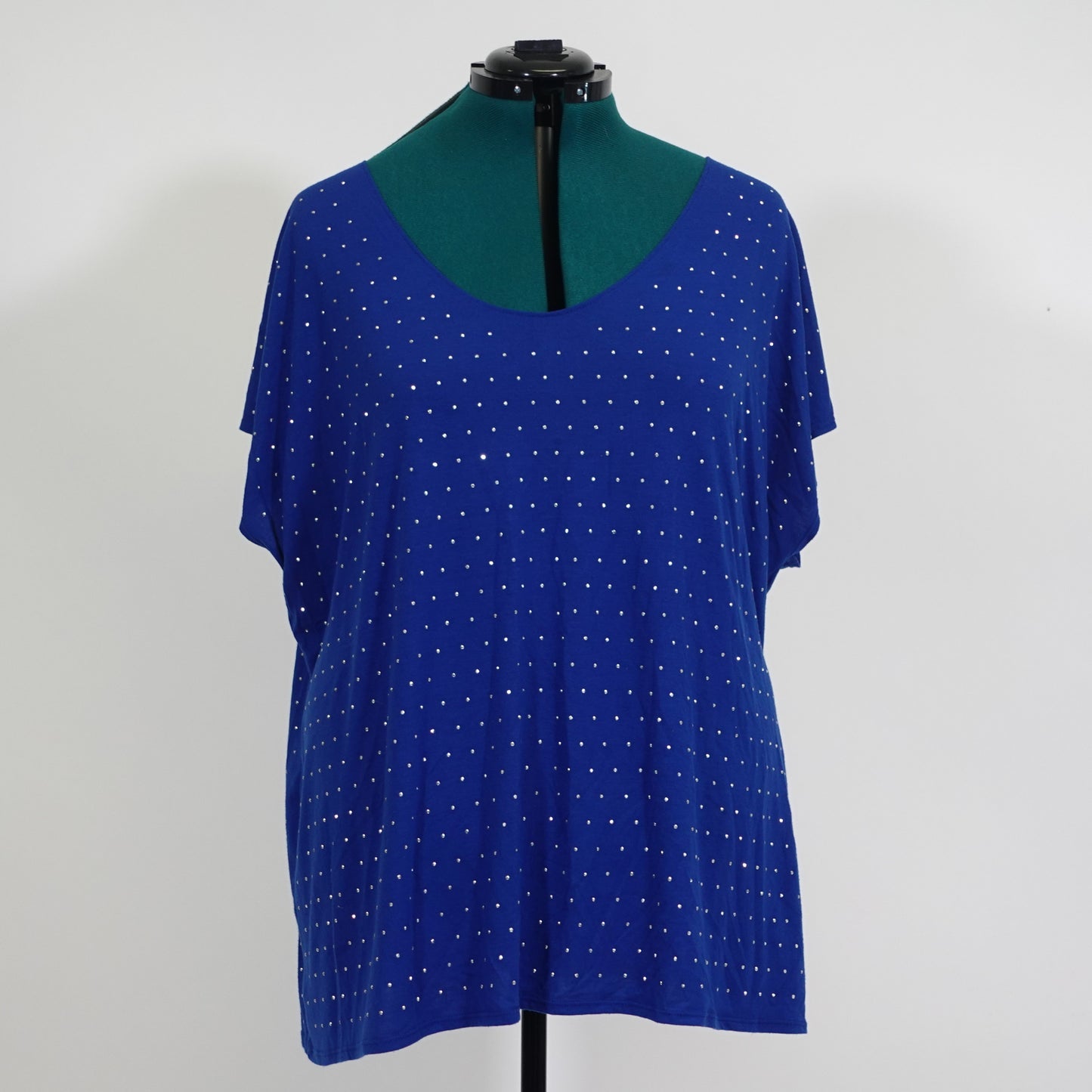 Blue Short Sleeve Top with Silver Rhinestones