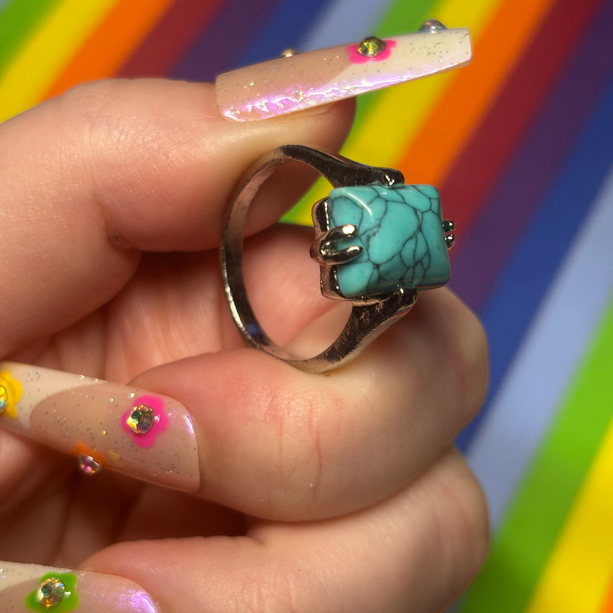 Silver Ring with Rectangular Turquoise Stone