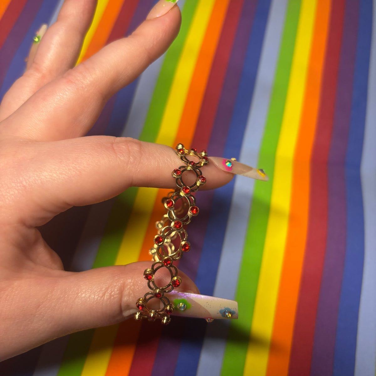 Gold-Toned Expandable Ring with Red Stones