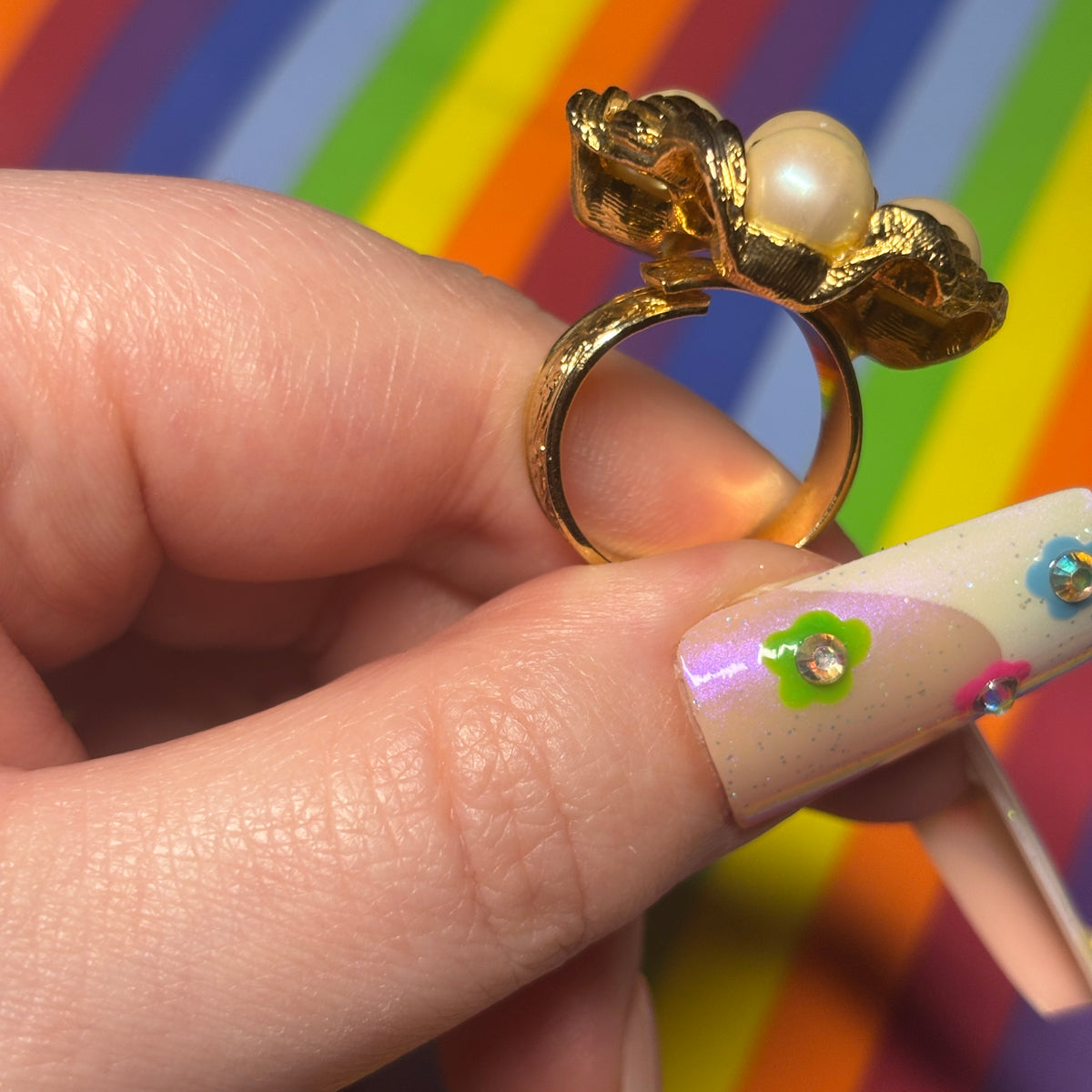 Gold Flower Pearl Ring