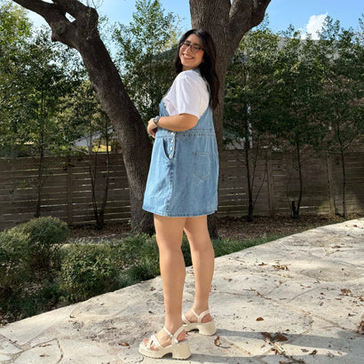 Shiny by Nature Light Wash Denim Overall Dress with Heart Pocket