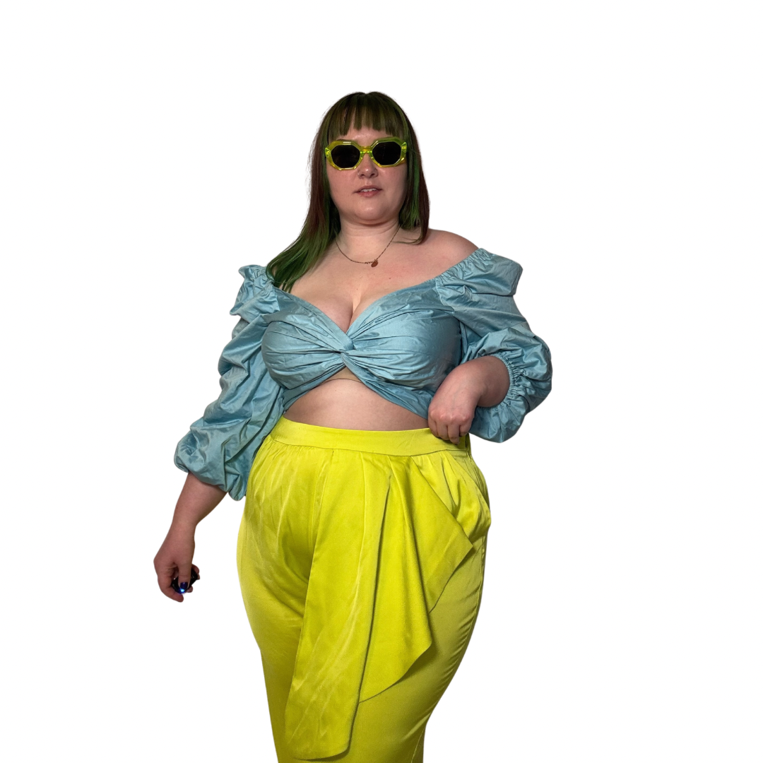 Neon Yellow/ Green Trouser Pants with Sash Detail NWT
