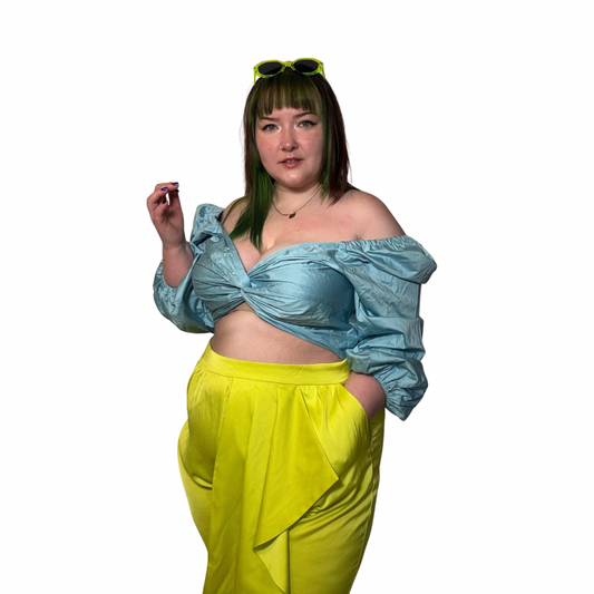 Neon Yellow/ Green Trouser Pants with Sash Detail NWT
