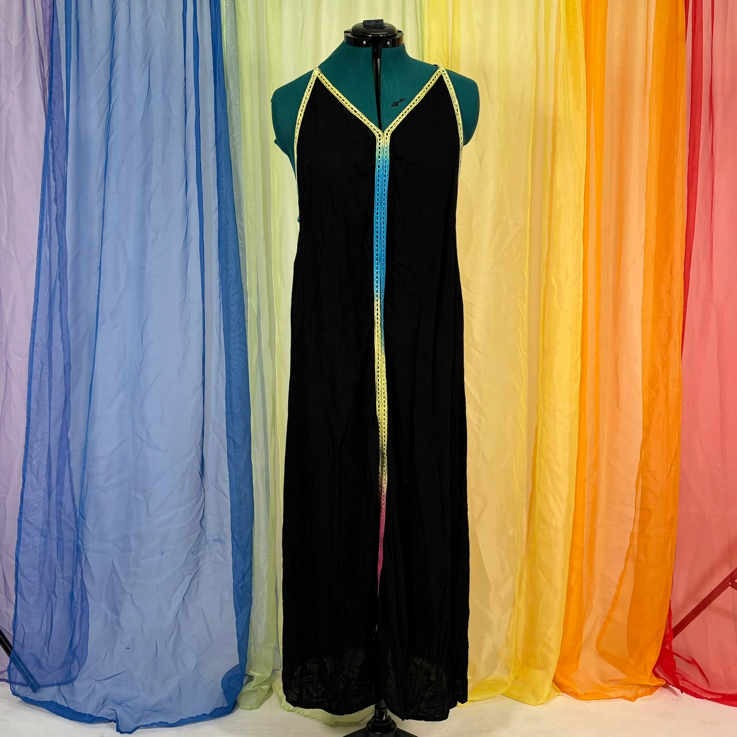 Black Midi Dress with Rainbow Details