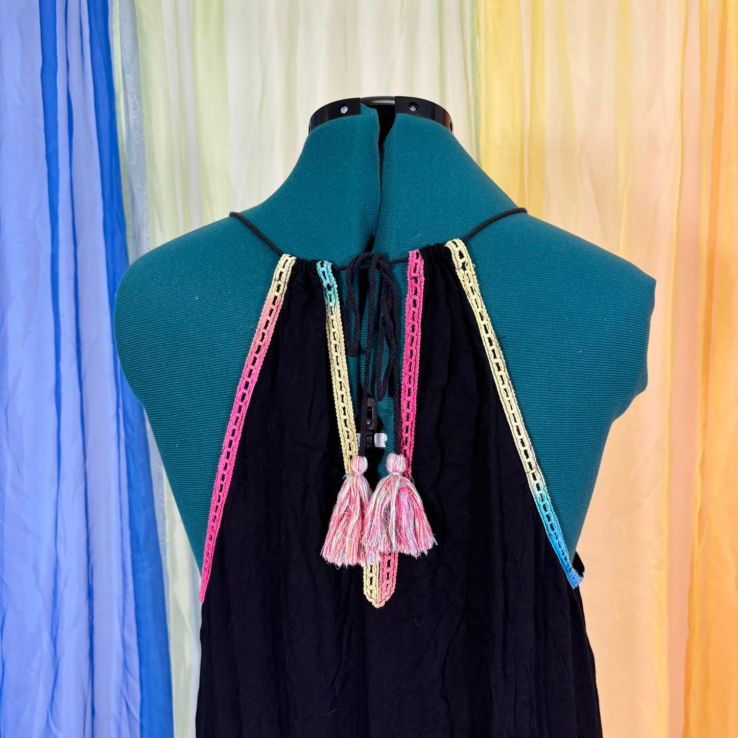 Black Midi Dress with Rainbow Details